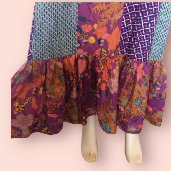 Jenny Han Boho Maxi Silk Floral Mixed Print Dress Sz XS - Picture 4 of 6